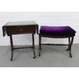 Reproduction sofa table with faux leather top and a stool with purple velvet seat, 48 x 54 x 37cm (
