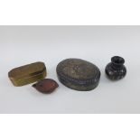 Bidri ware miniature vase and an oval box and cover together with an early brass box and a small