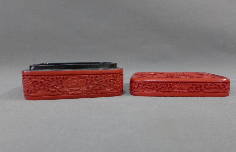 Chinese cinnabar lacquered box and cover, carved with a floral pattern, 13 .5 x 13.5cm - Image 3 of 3