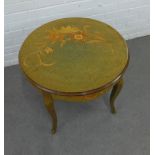 Side table with circular top, floral pattern and gilt metal mounts, 66 x 51cm