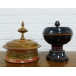 Two Eastern wooden storage boxes, one painted the other lacquered, tallest 26cm (2)