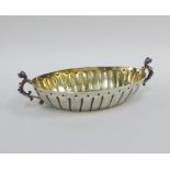 WITHDRAWN Silver gilt oval porringer, with dot and fluted pattern, mythical beast handles,