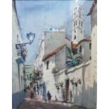 Mid Century School, Mediterranean street scene, watercolour, signed indistinctly and dated '63,
