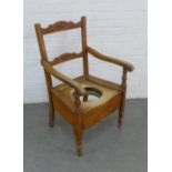 Pine commode chair, 56 x 96 x 56cm