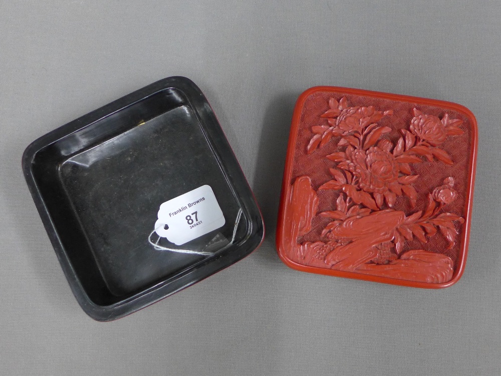 Chinese cinnabar lacquered box and cover, carved with a floral pattern, 13 .5 x 13.5cm - Image 2 of 3