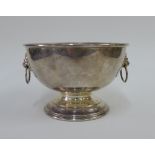 Silver pedestal bowl with lion mask ring handles and circular footrim, Birmingham 1969, 16 x 10cm