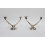A pair of silver twin branch candlesticks, Hamilton & Inches, Edinburgh 1963, of plain modernist