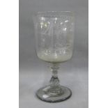 19th century knop stem goblet glass, engraved 'Auntie', 23cm high