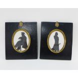 Two silhouettes to include Lord Byron and George Washington, in ebonised frames with brass acorn