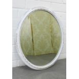 White painted wooden framed oval wall mirror, 57 x 47cm