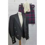Gents kilt outfit comprising a Prince Charlie jacket, waistcoat, kilt and pair of woollen socks,