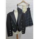 Gents kilt outfit comprising a Prince Charlie jacket, waistcoat, kilt and pair of woollen socks,