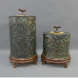 Two Maitland Smith cylindrical storage jars with covers, 41cm (2)