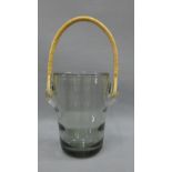 Per Lutken for Holmegaard smoked glass ice bucket with a wicker handle, 16cm high