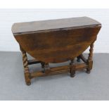 18th century oak gateleg table with oval top and drop ends, on barley twist legs, 106 x 124 x 43