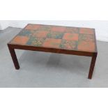 Retro tiled top coffee table, 42 x 106 x 65cm