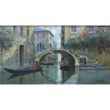 Scott, Venetian Canal Scene, acrylic on canvas, signed and framed, 59 x 29cm