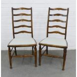 Pair of elm ladderback chairs with upholstered seats, 35 x 91 x 39cm (2)