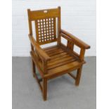 Hardwood chair with trellis back and slatted seat, 96 x 58 x 52cm