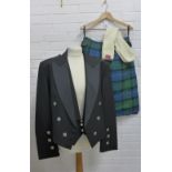 Gents kilt outfit comprising a Prince Charlie jacket, waistcoat, kilt and pair of woollen socks,