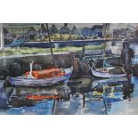 William Marshall Brown, RSA, RSW (Scottish 1863 - 1936), 'Boats in Lock', watercolour, signed and
