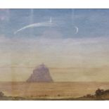Shooting Star Over Mont St Michel, watercolour, apparently unsigned, framed under glass, 16 x 13cm
