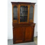 19th century mahogany bookcase cabinet, with two glazed doors, shelved interior and pair of cupboard