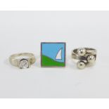 Vintage silver ring by Antonio Belgiorno, Danish silver and enamel ring by Cohr and another (3)