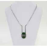 Silver and nephrite jade necklace of Modernist design with an articulated pendant, makers mark