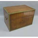 19th century mahogany and brass bound box, with a hinged lid and void interior, with side handles,