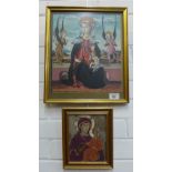 Two 20th century religious gouache, framed, largest 29 x 33cm (2)
