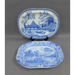 Two 19th century Spode blue and white transfer printed ashets to include Castle and Tiber