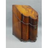 Georgian serpentine mahogany knife box, converted to a stationery box, on bun feet, 24 x 38 x 30cm
