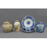 Japanese vase and two chinoiserie jars with covers and a pair of Victorian Chinese Dragon and Bird