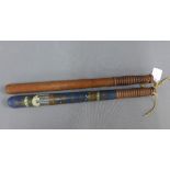 Victorian truncheon, blue painted with castle and motto Nisi Dominus, district No.87, together