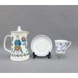 Figgio Flint Saga pattern coffee pot and a Figgio Flint Lotte cup and saucer, (3)