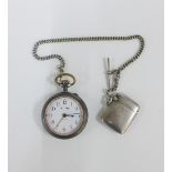 Gun metal cased Victoria pocket watch travel alarm clock with Arabic numerals. blue steel hands