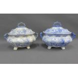 Pair of 19th century Staffordshire blue and white transfer printed tureens in Fairy Villas