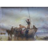 19th century school, landing the catch, watercolour, signed indistinctly and dated '87, under