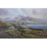 Highland scene, a large coloured print, in a glazed and gilt frame, size overall 106 x 77cm