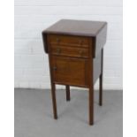 Mahogany pot cupboard / bedside cabinet, with drop flaps, two drawers and cupboard, 76 x 40 x 38cm