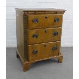 Small mahogany chest, pull out slide, three long drawers with blind fret, on bracket feet, 57 x 75 x