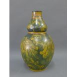 French art pottery double gourd vase with Iznik style pattern, signed R. Nicole, 28 cm high