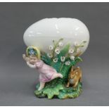 Continental porcelain egg shaped vase with a girl and rabbit, 14cm high