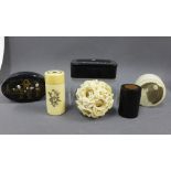 A collection of late 19th and early 20th century Japanese ivory and lacquered boxes together with