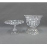Cut glass bowl on a pedestal base together with a cut glass tazza with a fold over rim, tallest 26cm
