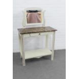 White painted washstand with a mirror back and red marbled hardstone top over a single drawer, 122 x