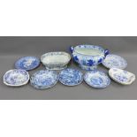Collection of 19th century Staffordshire blue and white transfer printed pottery to include a