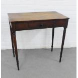 19th century mahogany side table, with rectangular top and single frieze drawer, on turned legs,