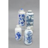 Four Chinese blue and white snuff bottles, tallest 9cm (4)